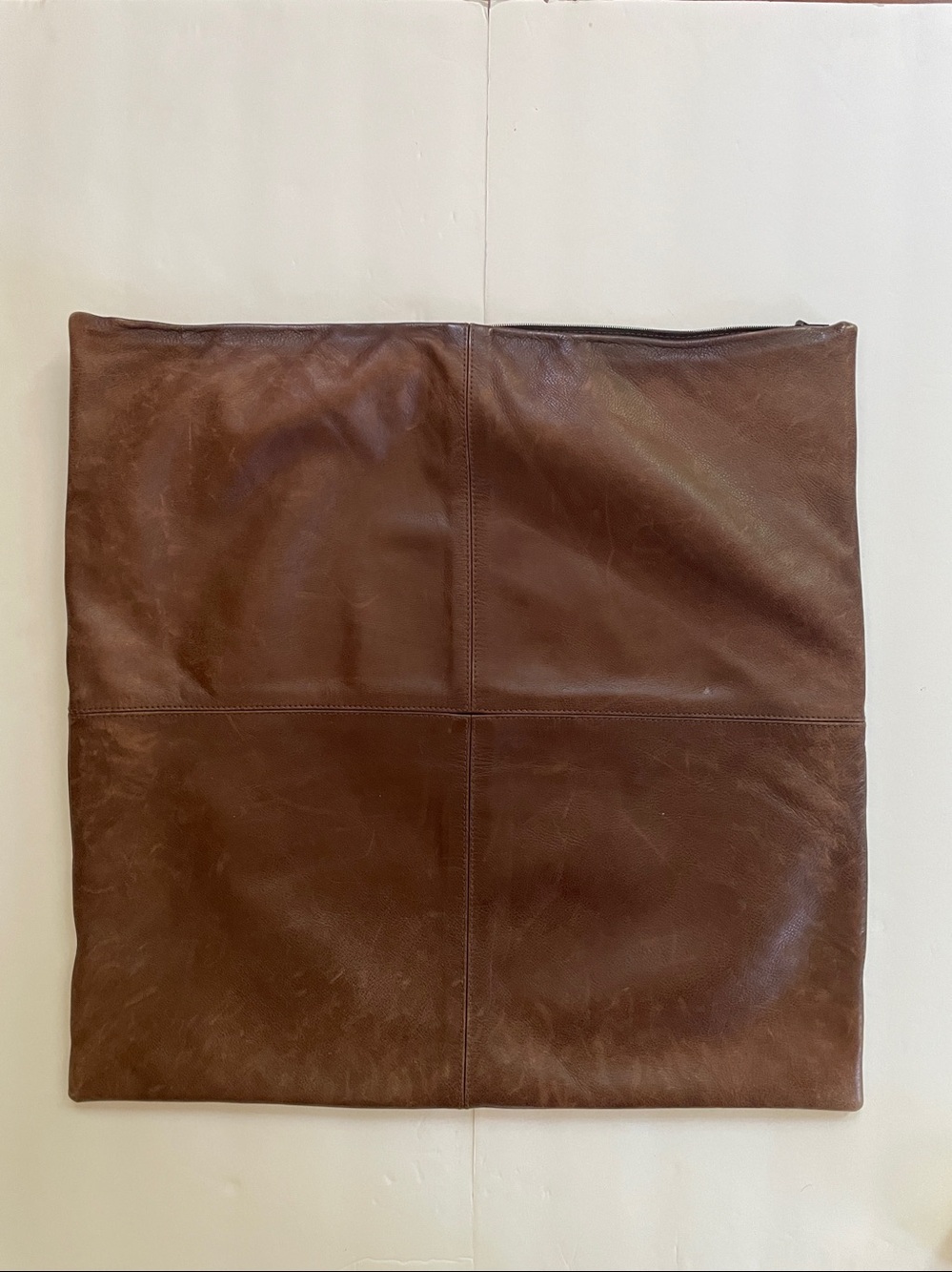 Pottery Barn Genuine Leather Square Pillow Cover 18x18” Brown